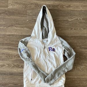 Champion White and Gray Pitt Quarter-Zip Hoodie